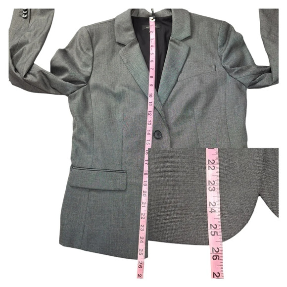 Ann Taylor Sz 8 Sharkskin Iced Slate Gray Two-Button Lined Blazer Jacket Pockets - Picture 16 of 16